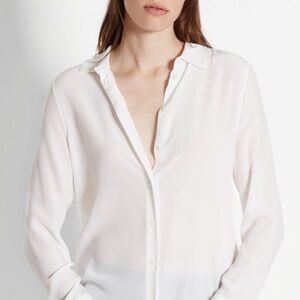 Equipment Femme Bright White Essential 100% Silk Button Up Shirt - Small